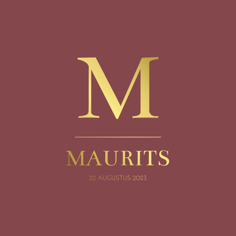 Geboortekaartje jongen bordeaux rood met letter in goudfolie