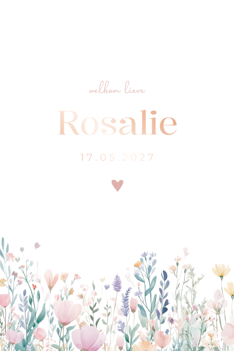 Geboortekaartje meisje boogvorm bloemen watercolor