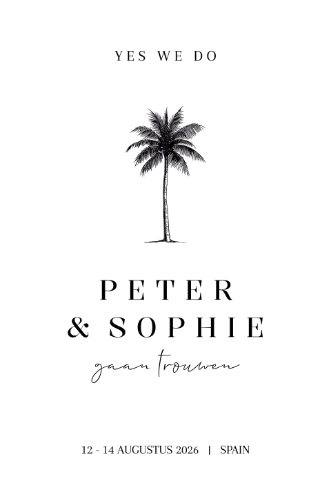 Trouwkaart bruiloft buitenland palmboom spanje
