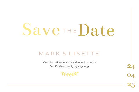Save the date kaart modern wit roze goudfolie