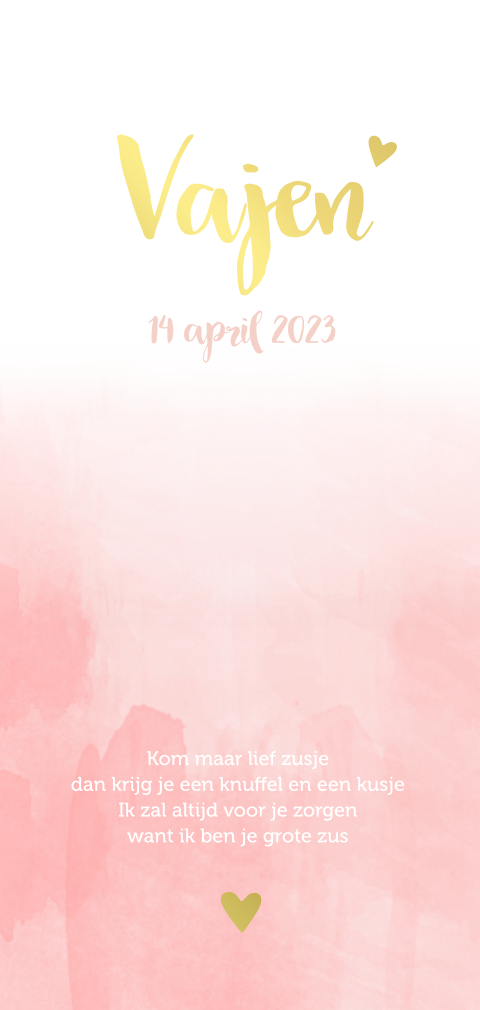 Geboortekaartje meisje roze watercolor met goudfolie