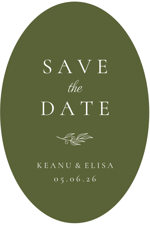 Save the date kaart stans ovaal olijfgroen