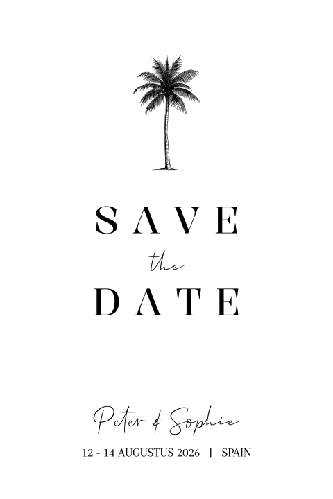 Save the date buitenland bruiloft palmboom