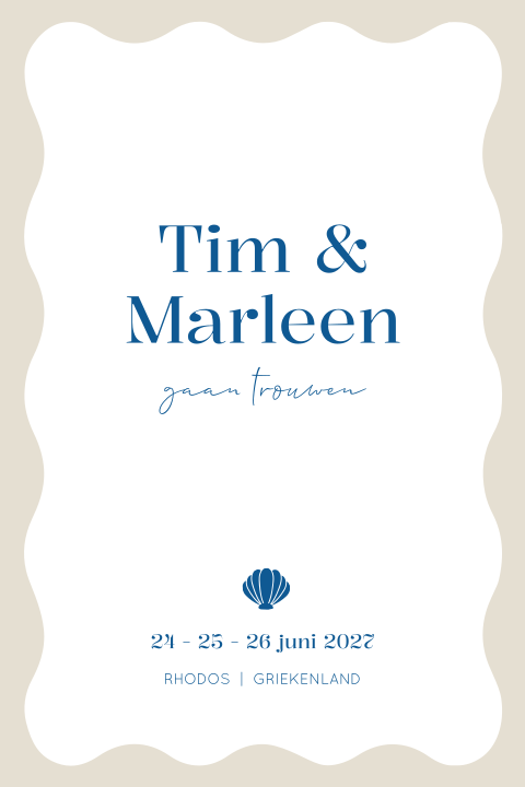 trouwkaart strand bruiloft buitenland schelp