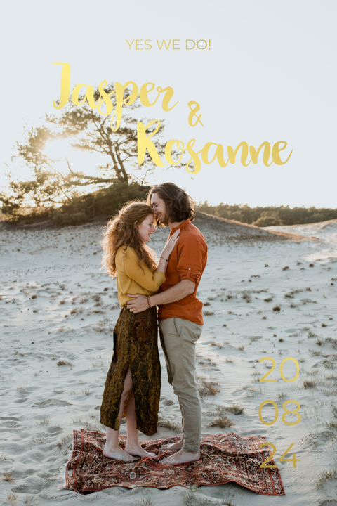 Pocketfold inlegkaart foto loveshoot goudfolie trouwkaart