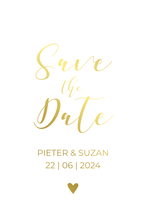 Save the Date boog vorm chique wit met goudfolie