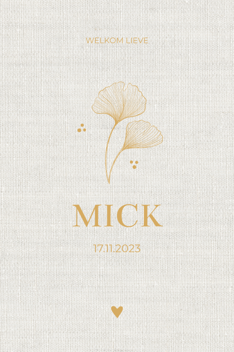 Tuinbord geboortekaartje Mick linnen look botanisch