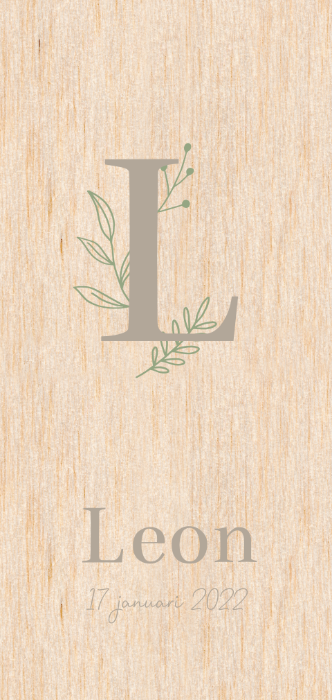 Geboortekaartje jongen botanisch letter takjes hout neutraal