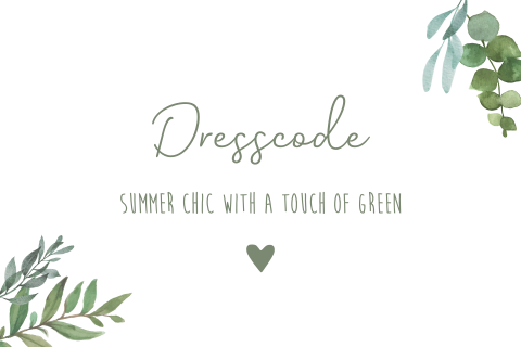 Dresscode kaartje botanisch groen met takjes en hartje
