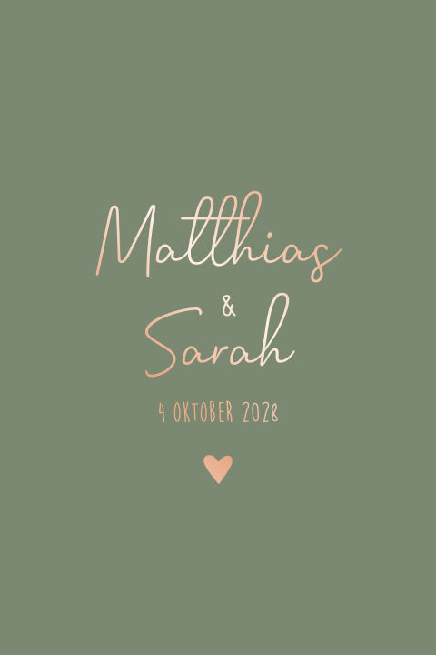 Trouwkaart olijfgroen eucalyptus takjes rosefolie