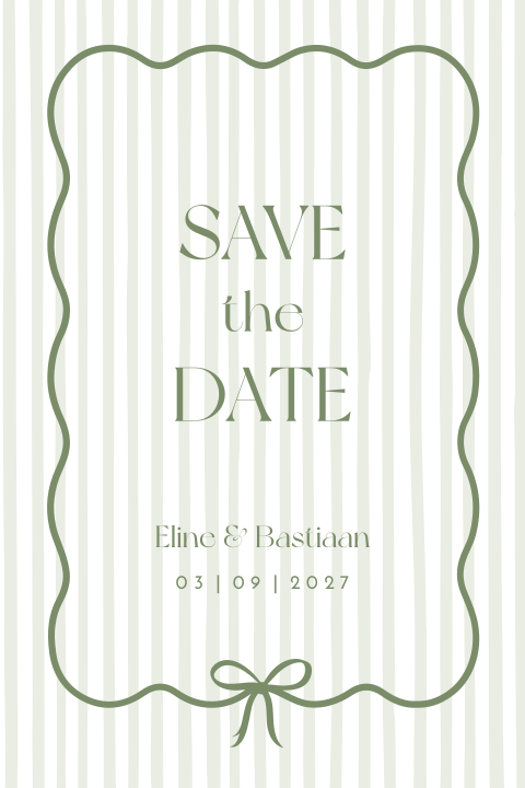 save the date kaart strepen groen strik
