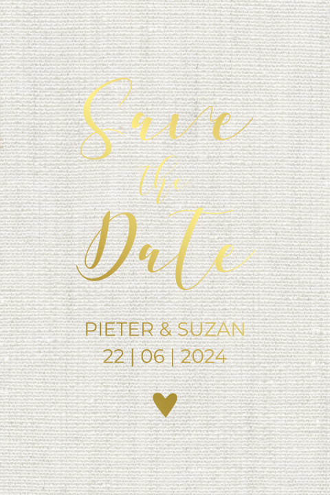 Save the Date kaart met linnen achtergrond en goudfolie