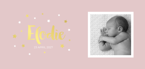 Oudroze geboortekaartje sterren goudfolie meisje foto