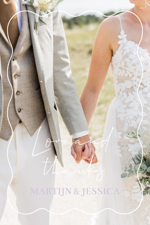 Bedankkaart bruiloft klassiek foto lila