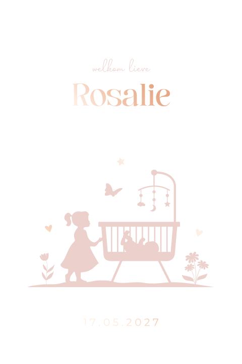 Geboortekaartje meisje boogvorm wieg silhouet