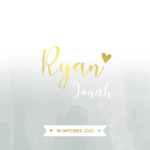 Geboortekaartje jongen watercolor mintgroen met goudfolie