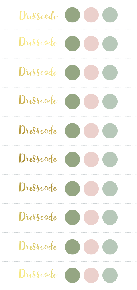 Dresscode labels met goudfolie en kleuren bolletjes