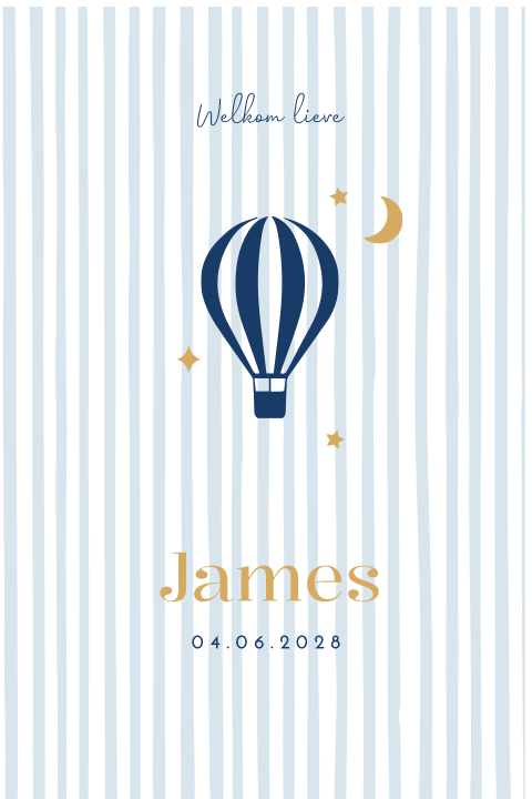 Geboortebord jongen streepjes luchtballon James