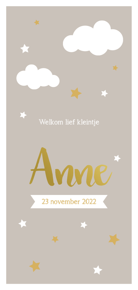 Geboortekaartje met wolkjes en sterren neutraal