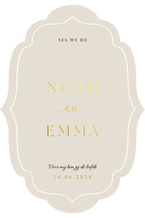 Trouwkaart klassiek beige goudfolie
