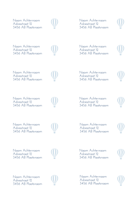 Adresstickers geboortekaartje rond James luchtballon