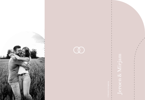 Trouwkaart mapje boogvorm deurtjes foto lichtroze