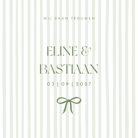 Trouwkaart vintage strepen olijfgroen strik