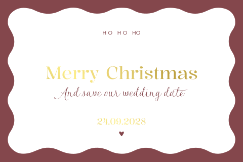 Save the date kerstkaart golf rood goudfolie