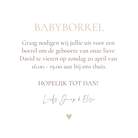 Kraamfeest uitnodiging babyborrel David wit klassiek