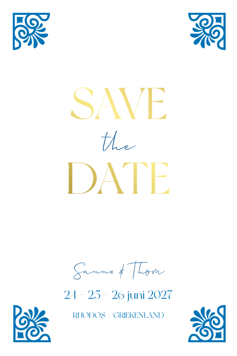 Save the date kaart Griekenland goudfolie