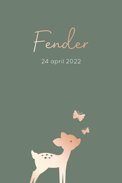 Hertje vlinders rosefolie legergroen geboortekaartje jongen