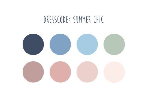 Dresscodekaartje met gekleurde bollen in huisstijl bruiloft