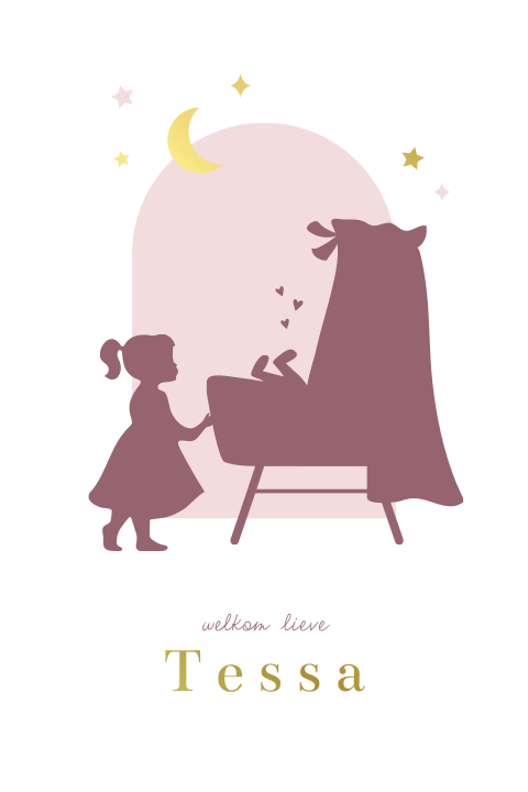 Geboortekaartje meisje wieg silhouet goudfolie