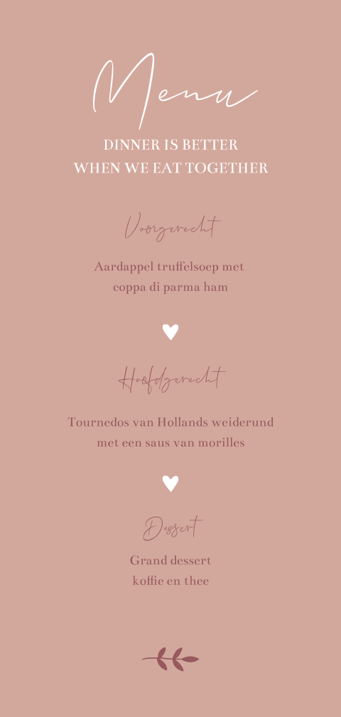 Menukaart oudroze wit Bohemian Love