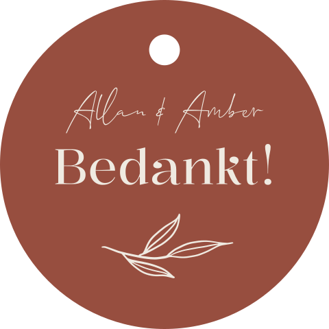 Label bedankjes bruiloft rond takjes rood