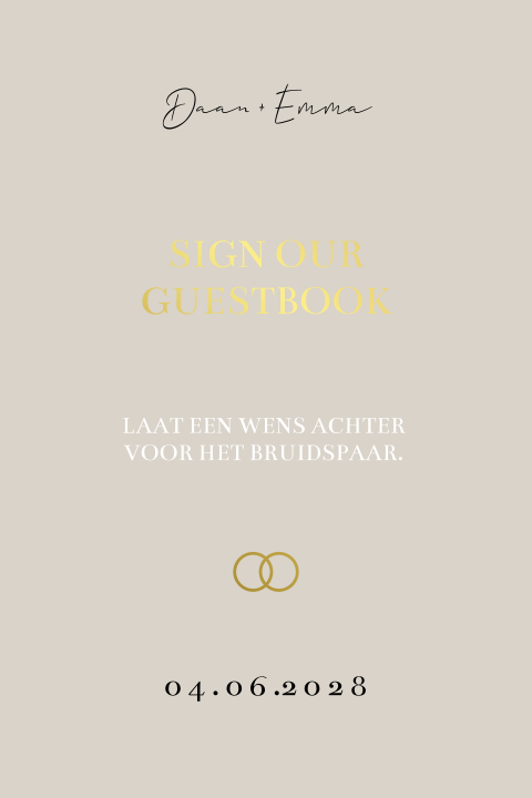 Kaart bij gastenboek - Romantic beige