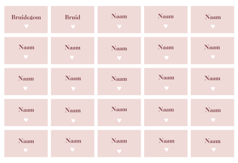 NAAMKAARTJES ROZE MODERN MET WIT HARTJE - 25 STUKS 8X5 CM