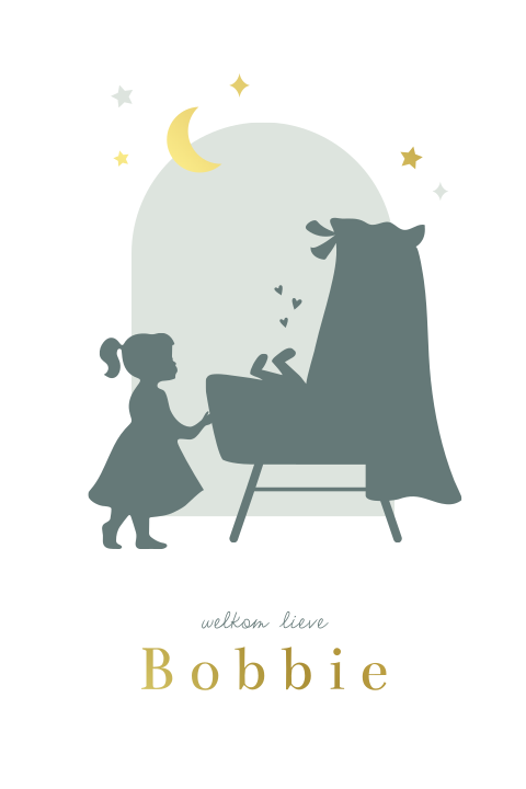 Gebootekaartje jongen wieg silhouet goudfolie