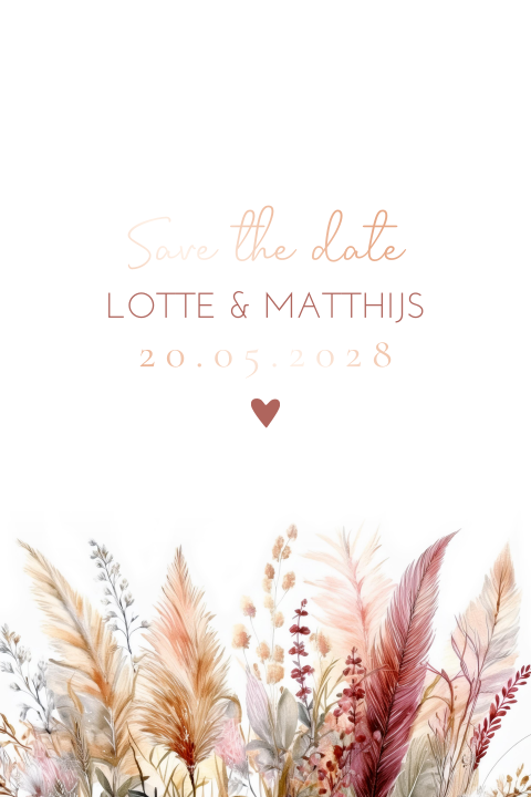 save the date kaart droogbloemen rosefolie