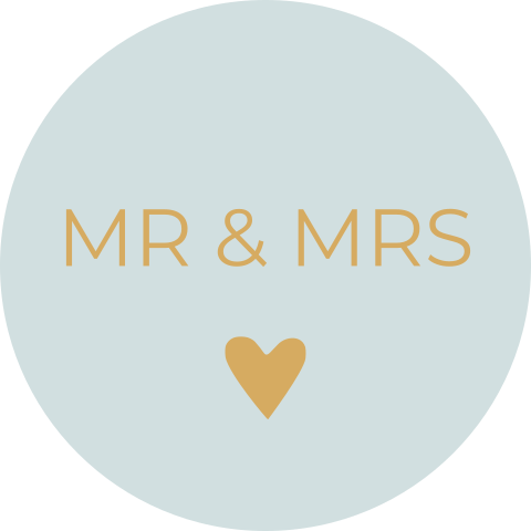 Sluitsticker trouwkaart Tim & Danielle mintgroen mr mrs