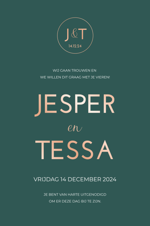 Trouwkaart modern donkergroen rosefolie