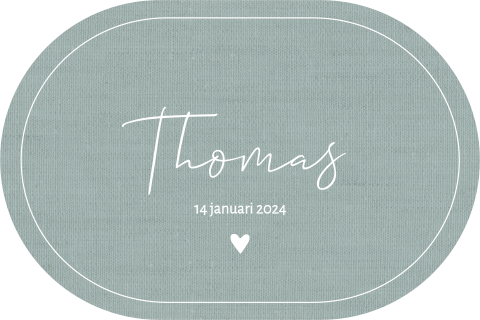 Geboortekaartje jongen stans vorm ovaal mint linnen