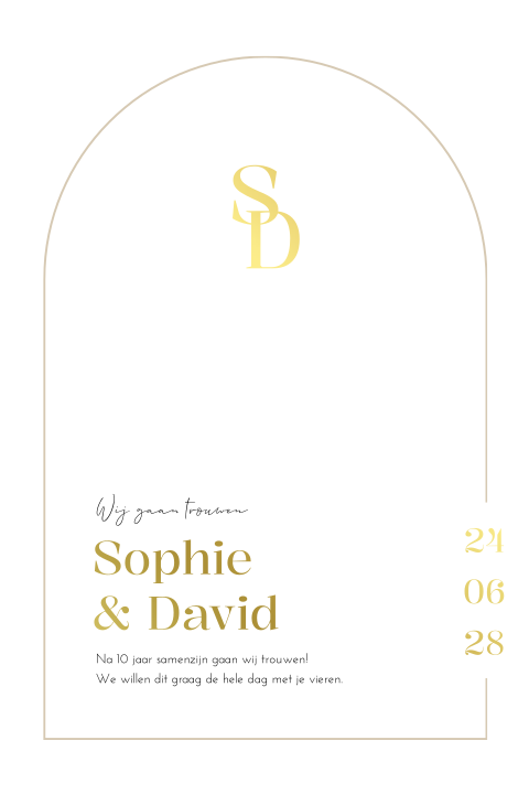 Trouwkaart modern boog goudfolie