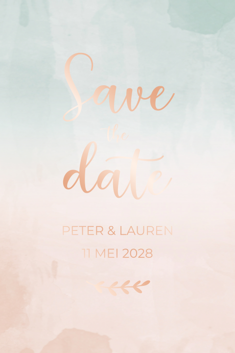Save the date kaart rosefolie watercolor mintgroen peach