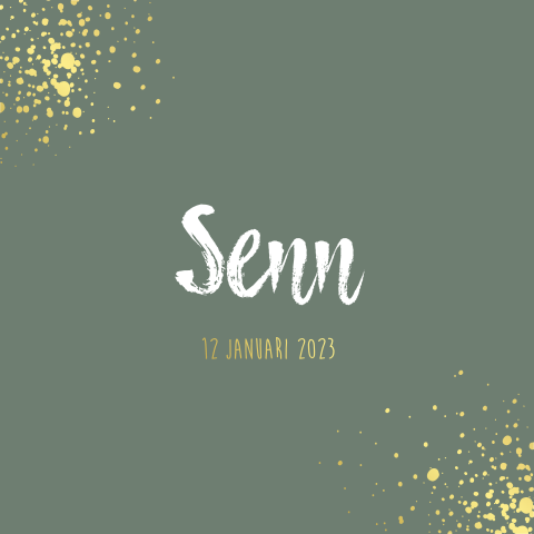 Geboortekaartje jongen legergroen met gouden verf spetters