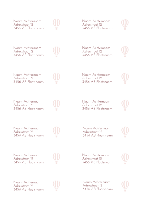 Adresstickers geboortekaartje rond Sophia luchtballon