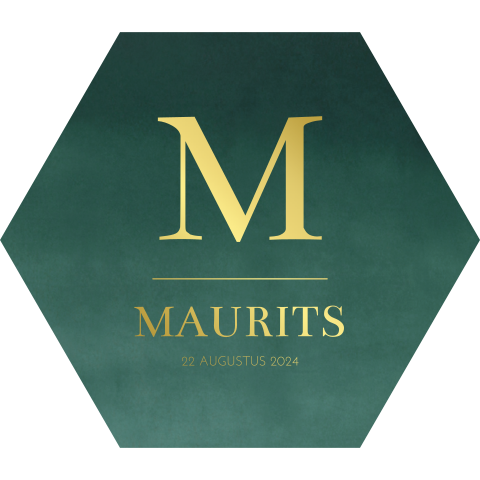 Geboortekaartje zeshoek - donkergroene watercolor & goudfolie