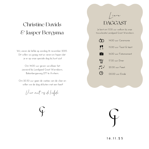 trouwkaart stapelkaart golf klassiek beige