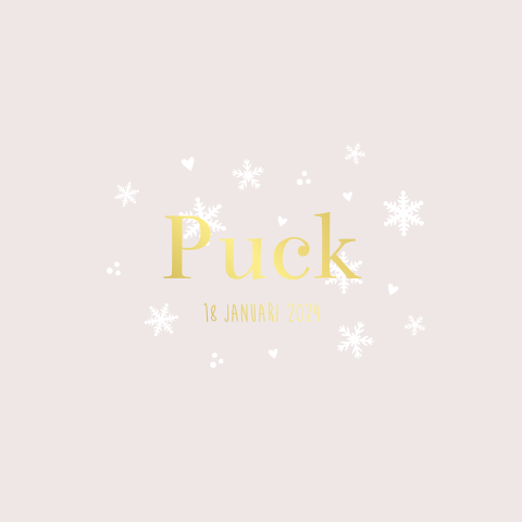 Geboortekaartje meisje met sneeuwvlokjes en goudfolie