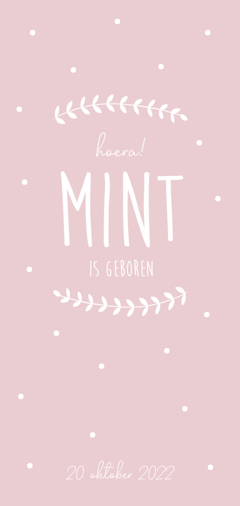 Geboortekaartje meisje roze met takjes en stipjes